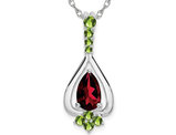 1.00 Carat (ctw) Garnet and Peridot Drop Pendant Necklace in 14K White Gold with Chain